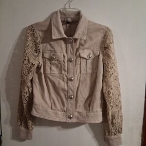 White House Black Market Lace Sleeve Cropped Jacket EUC 2